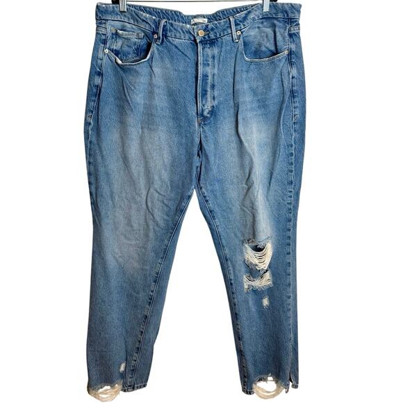 Good American Good Boy Distressed Boyfriend Jeans in Blue536 Size 20 - Picture 5 of 11